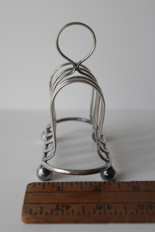 photo of 1920s 30s vintage silver plated toast rack or letter holder, small stand w/ handle  #5