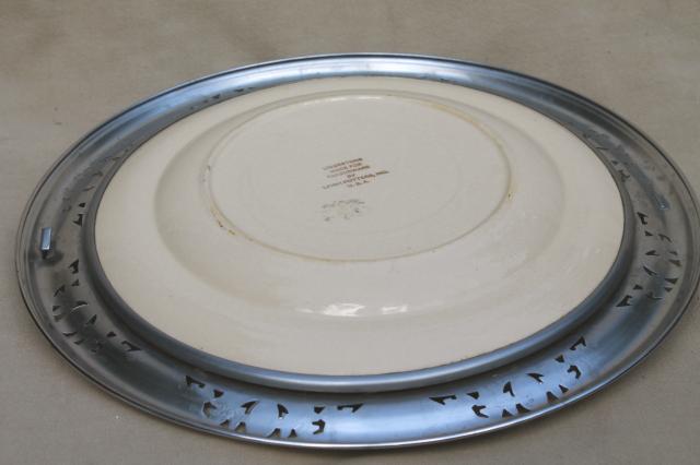 photo of 1920s 30s vintage tea party serving tray, china plate w/ chrome metal basket #11