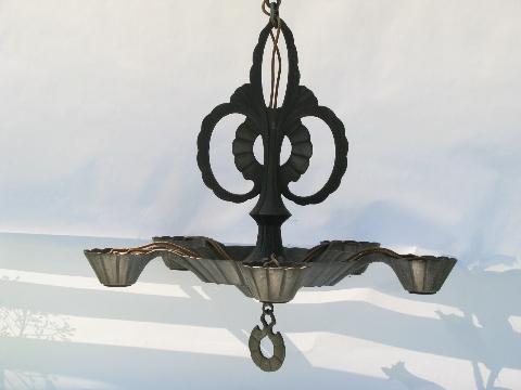 photo of 1920s Craftsman vintage cast iron lamp, antique Arts & Crafts hanging light #1