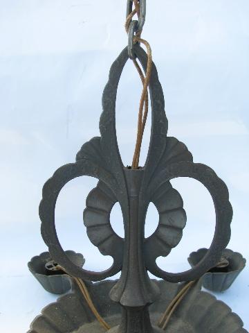 photo of 1920s Craftsman vintage cast iron lamp, antique Arts & Crafts hanging light #4