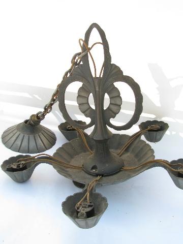 photo of 1920s Craftsman vintage cast iron lamp, antique Arts & Crafts hanging light #6