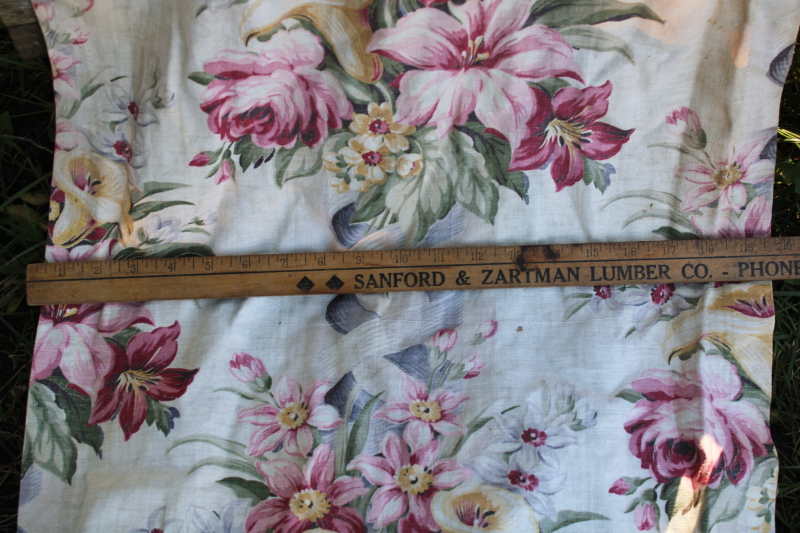 photo of 1920s or 30s vintage floral print linen weave fabric curtains, long skinny panels romantic flowers antique fabric #7