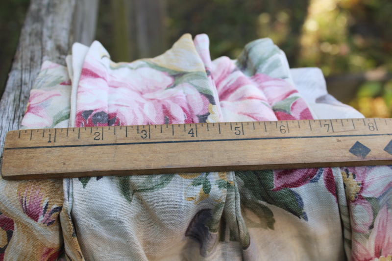 photo of 1920s or 30s vintage floral print linen weave fabric curtains, long skinny panels romantic flowers antique fabric #10