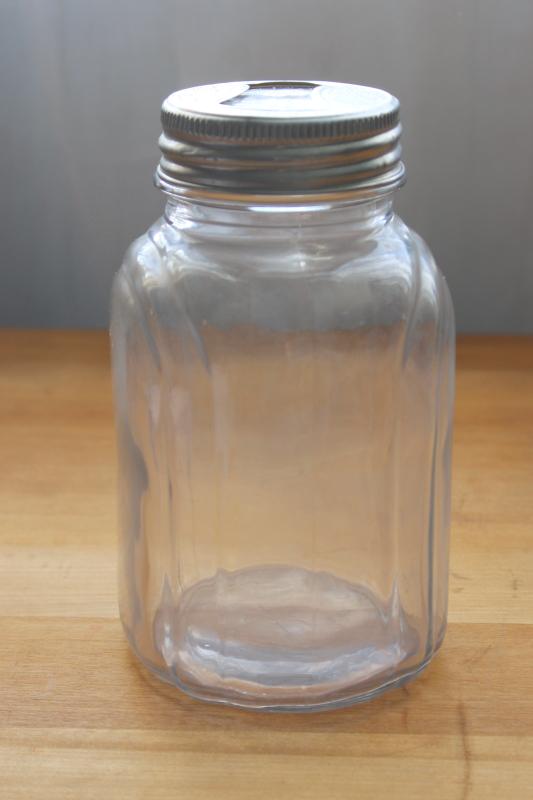 photo of 1920s or 30s vintage fruit jar or bottle, art deco shape w/ two part Presto lid #1