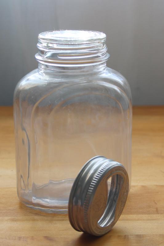 photo of 1920s or 30s vintage fruit jar or bottle, art deco shape w/ two part Presto lid #2