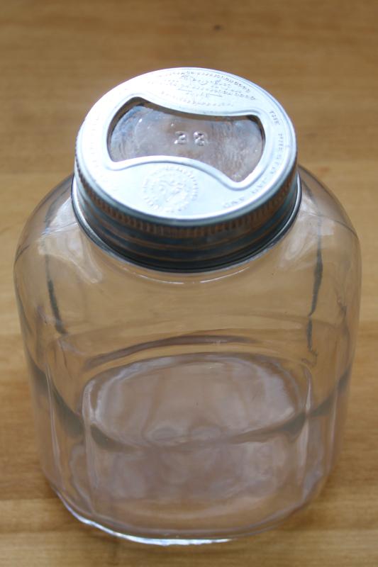 photo of 1920s or 30s vintage fruit jar or bottle, art deco shape w/ two part Presto lid #3