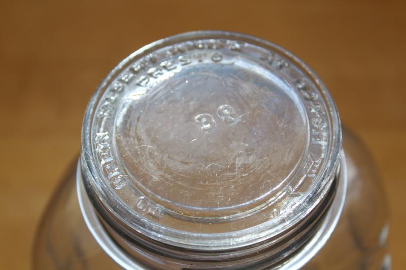 photo of 1920s or 30s vintage fruit jar or bottle, art deco shape w/ two part Presto lid #7