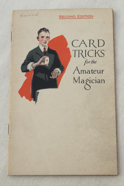 photo of 1920s playing card tricks & games booklets, parlor trick fortune telling house of cards  #3