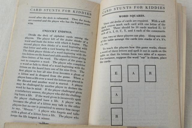 photo of 1920s playing card tricks & games booklets, parlor trick fortune telling house of cards  #8