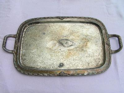 photo of 1920's silver hall or serving tray with ornate handles #1