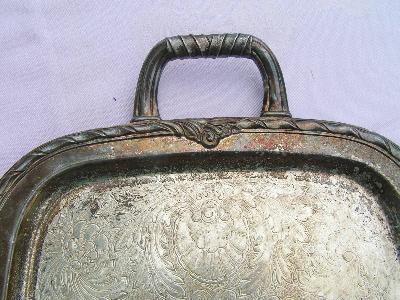 photo of 1920's silver hall or serving tray with ornate handles #2