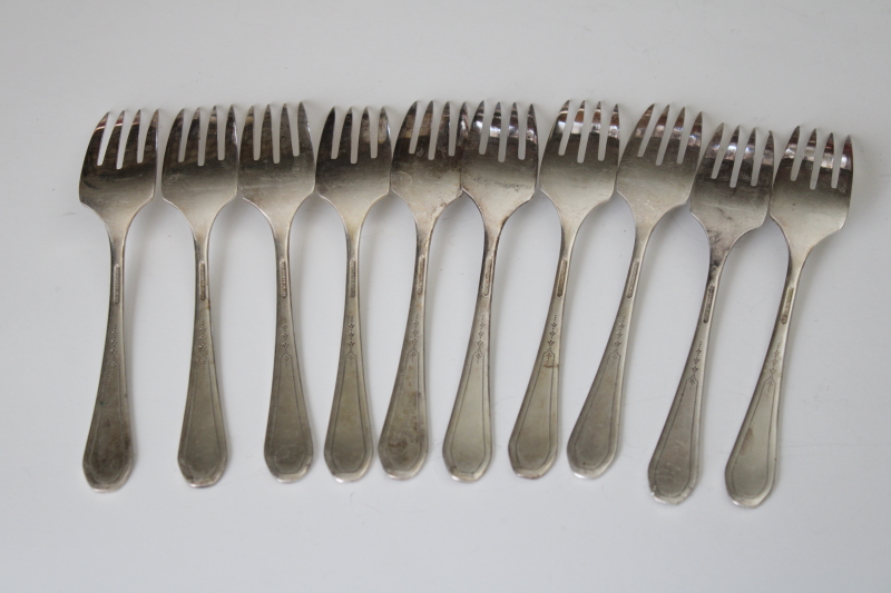 photo of 1920s vintage Community silver plate salad forks, Paul Revere pattern delicate etched floral #4