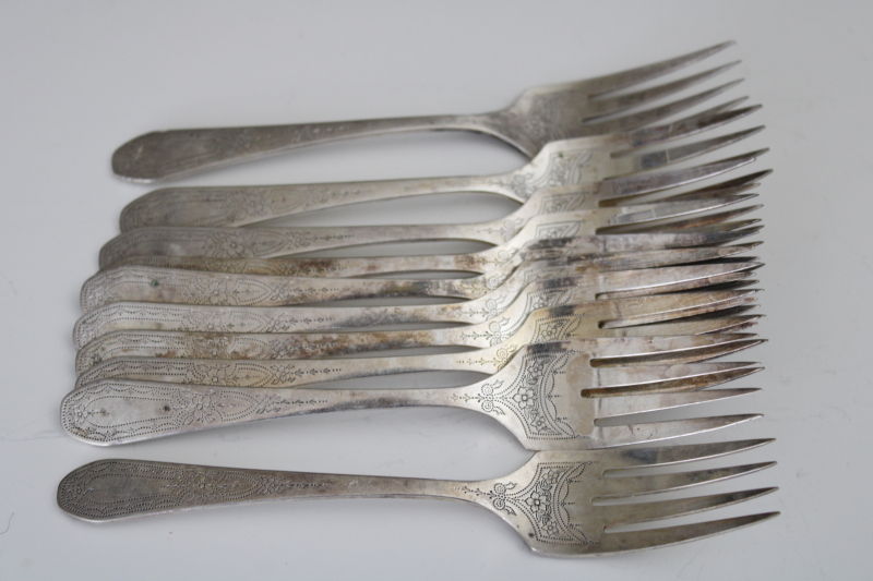 photo of 1920s vintage Community silver plate salad forks, Paul Revere pattern delicate etched floral #8
