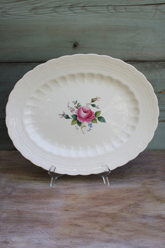 photo of 1920s vintage Copeland Spode Billingsley Rose Jewel shape turkey platter, antique china #1