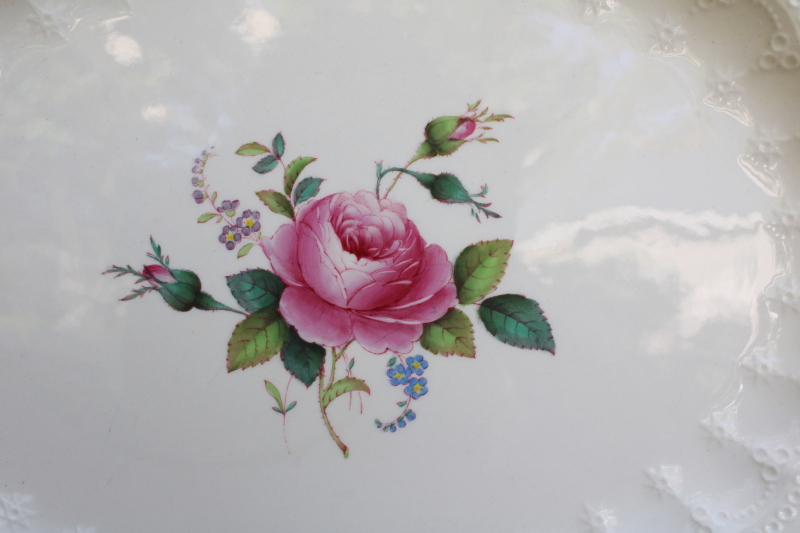 photo of 1920s vintage Copeland Spode Billingsley Rose Jewel shape turkey platter, antique china #2