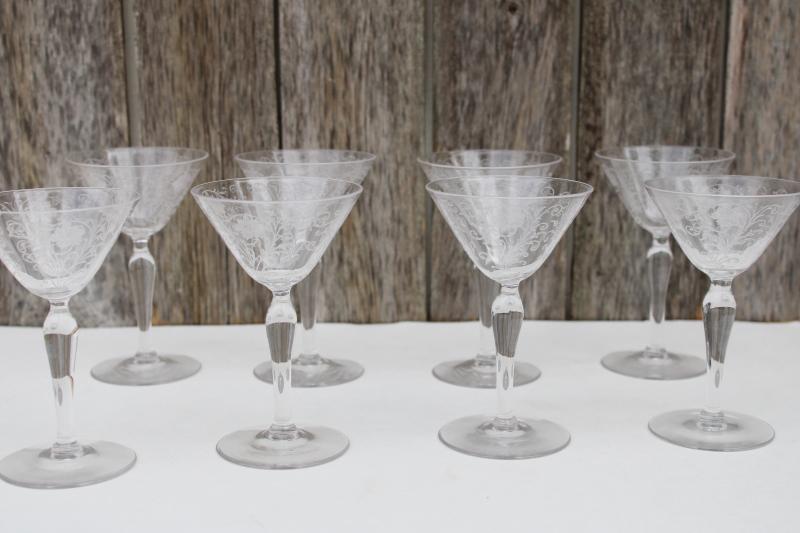photo of 1920s vintage Fostoria Wildflower etched crystal cocktail glasses set of 8 #1