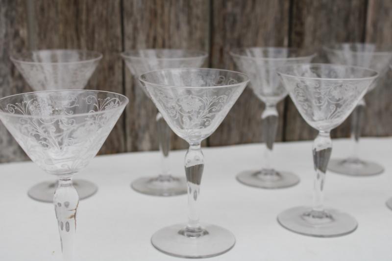 photo of 1920s vintage Fostoria Wildflower etched crystal cocktail glasses set of 8 #2