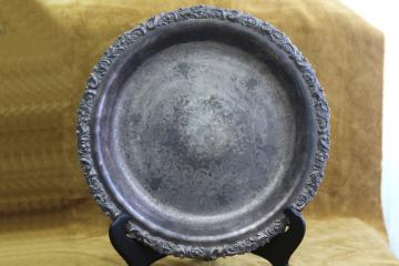 1920s vintage Friedman silverplate round bar tray w/ deep bowl shape, ornate border