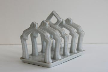 catalog photo of 1920s vintage Germany china toast rack or letter holder, white porcelain w/ gold