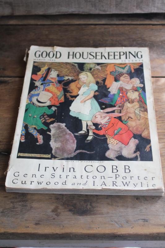 photo of 1920s vintage Good Housekeeping magazine full of old ads, Alice in Wonderland cover #1