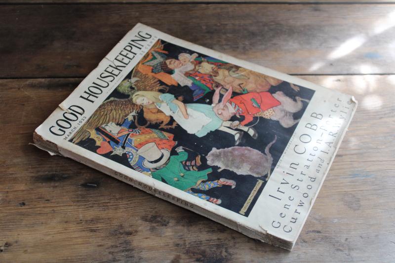 photo of 1920s vintage Good Housekeeping magazine full of old ads, Alice in Wonderland cover #6