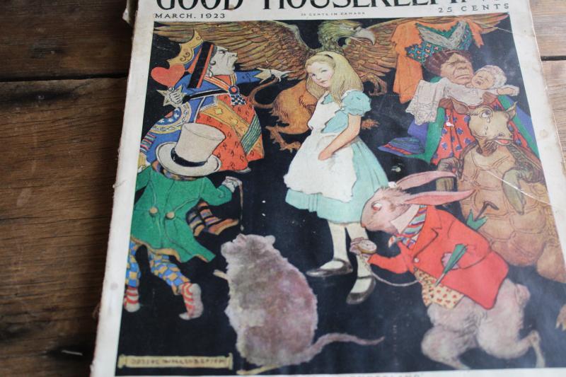 photo of 1920s vintage Good Housekeeping magazine full of old ads, Alice in Wonderland cover #7