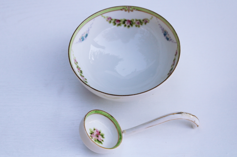 photo of 1920s vintage Hand Painted Nippon china mayonnaise bowl or sauce dish w/ tiny ladle spoon #1