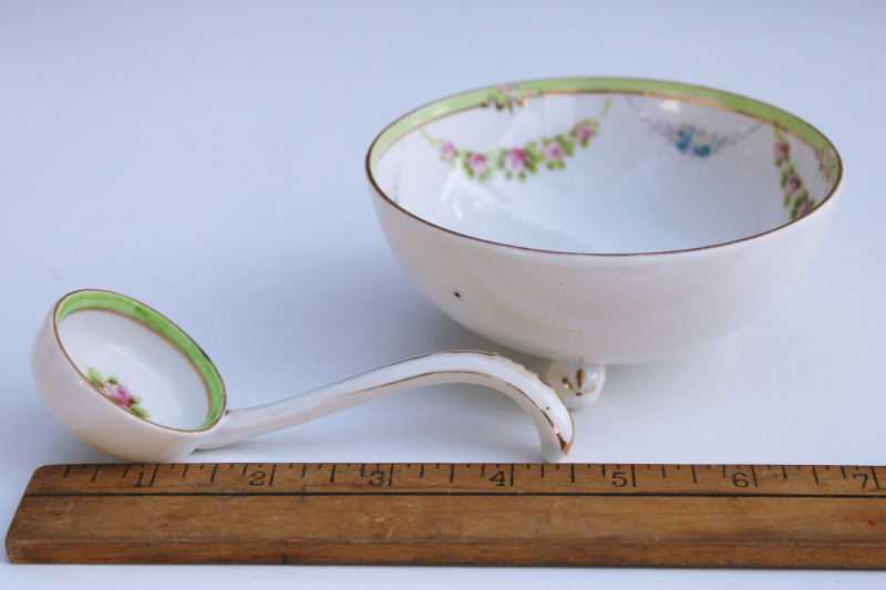 photo of 1920s vintage Hand Painted Nippon china mayonnaise bowl or sauce dish w/ tiny ladle spoon #2