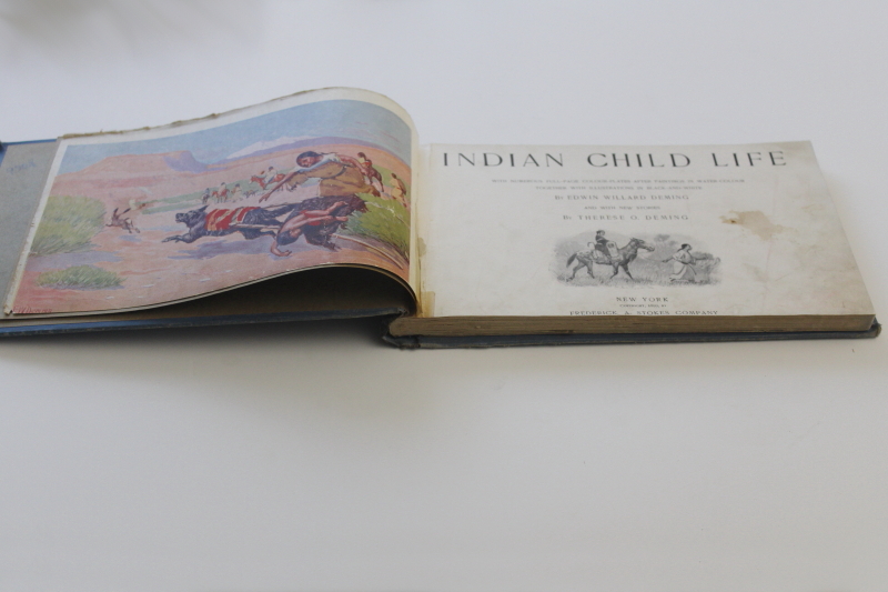photo of 1920s vintage Indian Child Life, color prints Edwin Willard Deming art, ex library book #1