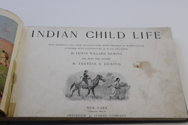photo of 1920s vintage Indian Child Life, color prints Edwin Willard Deming art, ex library book  #4