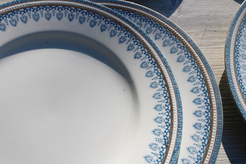 photo of 1920s vintage J&G Meakin china dinner plates, Enfield blue & gold border #2