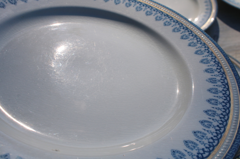 photo of 1920s vintage J&G Meakin china dinner plates, Enfield blue & gold border #3