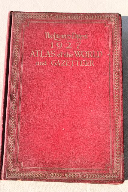 photo of 1920s vintage Literary Digest Atlas of the World w/ color maps, large paper fold outs #1