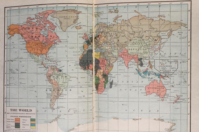 photo of 1920s vintage Literary Digest Atlas of the World w/ color maps, large paper fold outs #6