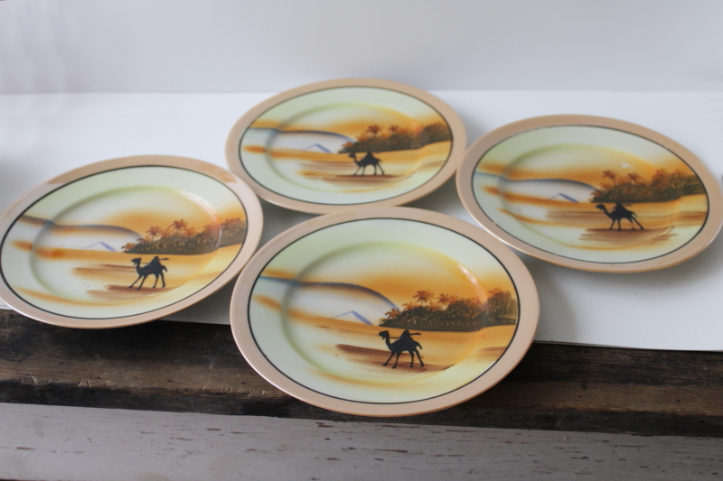 photo of 1920s vintage Made in Japan hand painted china tea set, Egyptian desert scenes w/ camels #4
