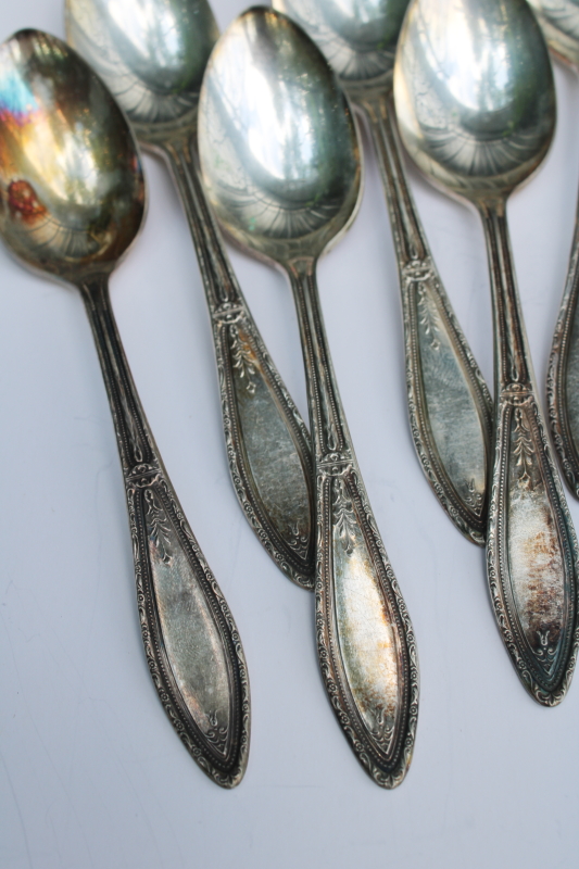 photo of 1920s vintage Oneida Mystic - Coronet silver plate, set of 12 teaspoons Wm A Rogers A1 Plus  #2