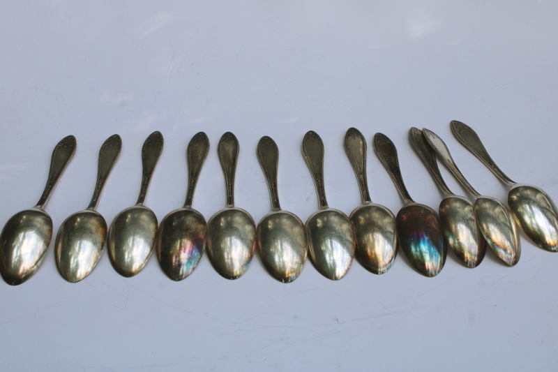 photo of 1920s vintage Oneida Mystic - Coronet silver plate, set of 12 teaspoons Wm A Rogers A1 Plus  #4
