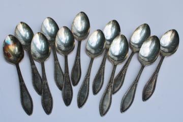 catalog photo of 1920s vintage Oneida Mystic - Coronet silver plate, set of 12 teaspoons Wm A Rogers A1 Plus 
