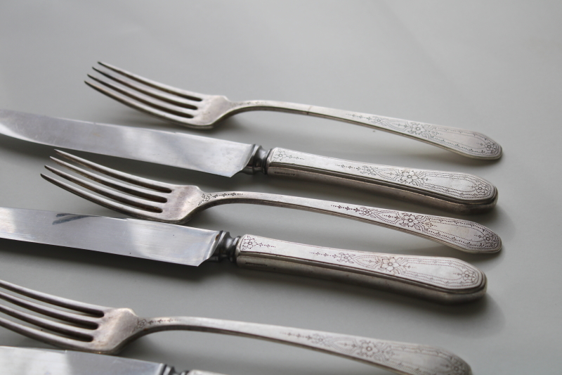 photo of 1920s vintage Paul Revere Oneida Community silver plate flatware, table knives dinner forks #2