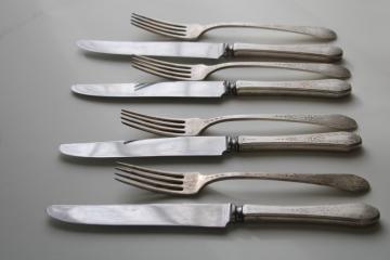 catalog photo of 1920s vintage Paul Revere Oneida Community silver plate flatware, table knives dinner forks