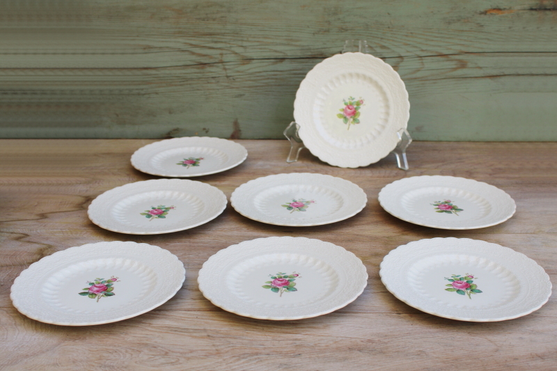 photo of 1920s vintage Spode china cake or bread plates set Billingsley Rose floral #1