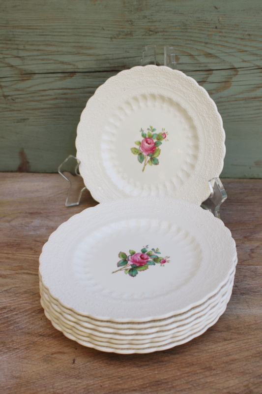 photo of 1920s vintage Spode china cake or bread plates set Billingsley Rose floral #7