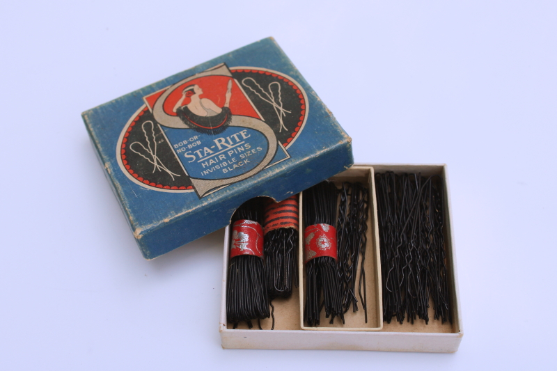 photo of 1920s vintage Sta Rite bobby pins for flapper bobs or long hair, unused in original box  #1