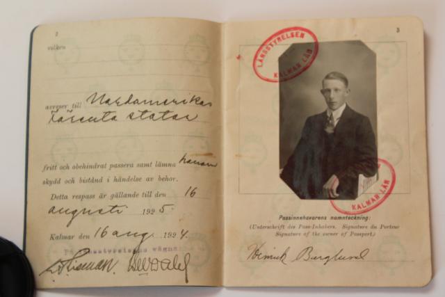 photo of 1920s vintage Swedish passport, Denmark Scandinavia travel stamps #4