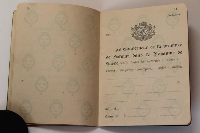 photo of 1920s vintage Swedish passport, Denmark Scandinavia travel stamps #7