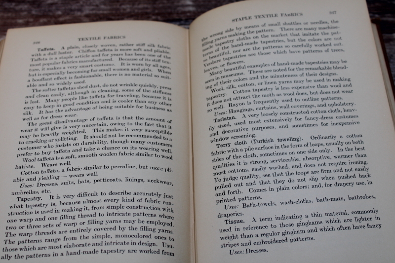 photo of 1920s vintage book of fabric types, Textile Fabrics names of cotton wool silk rayon linen weaves #7