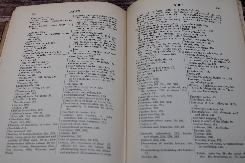 photo of 1920s vintage book of fabric types, Textile Fabrics names of cotton wool silk rayon linen weaves #8