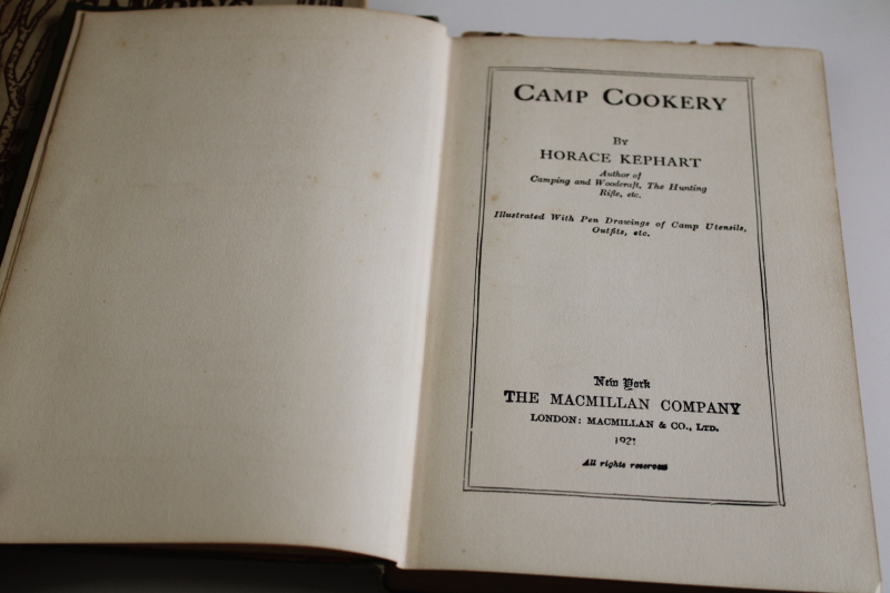 photo of 1920s vintage books Camping, Camp Cookery cook book, cute rustic decor for lodge or cabin  #7