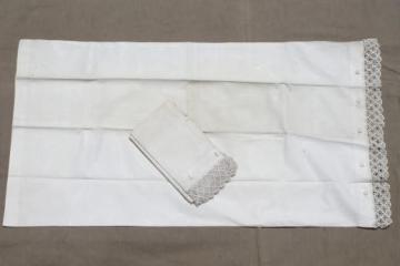 catalog photo of 1920s vintage button-up pillowcases, pair of antique lace edged cotton pillow shams