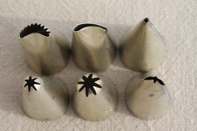 photo of 1920s vintage cake decorating set in original box, antique piping bag & cone tips #4